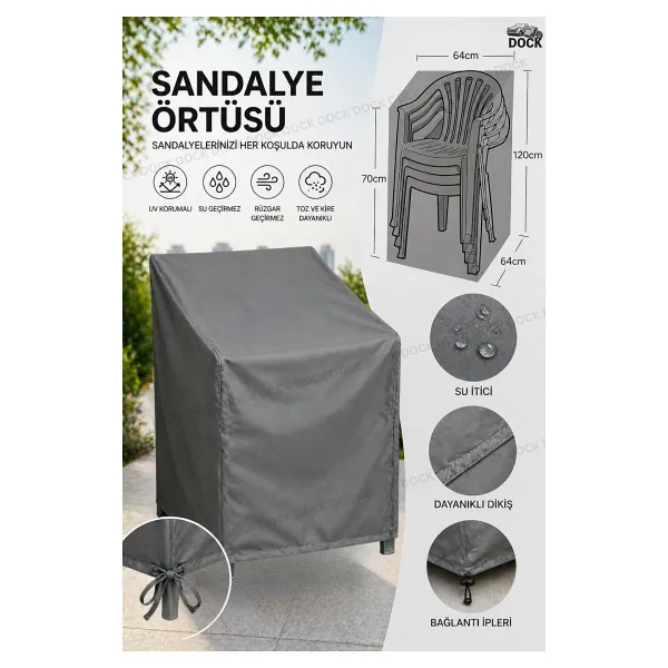 Dock MOBİLYA GRİ SANDALYE KORUMA ÖRTÜSÜ BALKON BAHÇE AÇIK ALAN (SU GEÇİRMEZ)