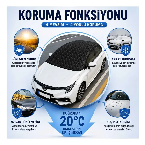 Gard GÜNEŞ Araç Oto Araba Branda Ön Ve Tavan Yarım Branda Güneş Buz Kar Ve Dolu Koruyucu Örtü Güneşlik