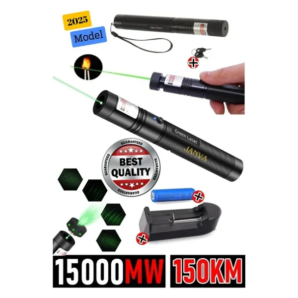 Janva Şarjlı Turbo Yeşil Lazer Pointer Kibrit Yakabilen 15000 Mv Güç 150km