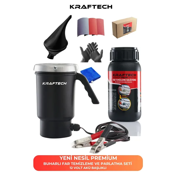 kraftech Yeni Nesil Premium I Buharlı Araba Far Temizleme Ve Parlatma Seti I 12 V Akü Bağlantılı Uyumlu