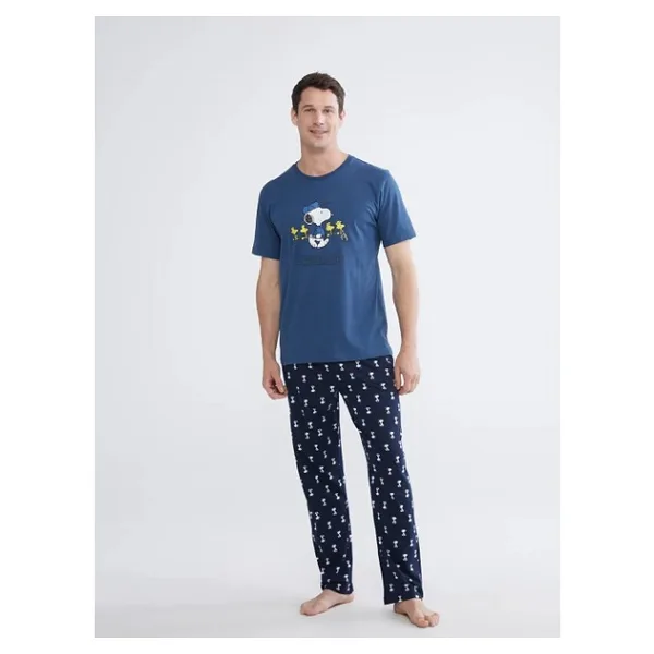 LC Waikiki Lacivert Regular Fit Snoopy Baskılı Erkek Pijama Takımı (S6) - Navy