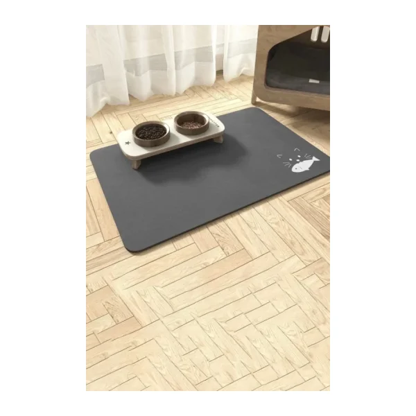 MAtGo Pati Beslenme Matı Balık Figürlü Su Geçirmez Kaymaz Gri Kedi Köpek Mama Paspası 50x70cm