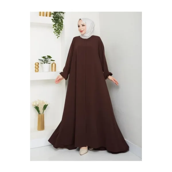 Medine İpeği Mevlana Model Kahve Ferace 140 cm Günlük ve Şık Tesettür Ferace