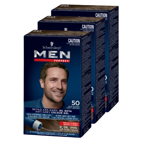Men Perfect 50 Açık Kahve 3 Adet Erkek Saç Boyası
