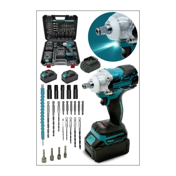 MOONSHOP Pro Seri 58VF Çift Akülü Somun Bijon Sökme Takma Sıkma Matkap Kömürsüz Akülü Vidalama 32 Parça Set