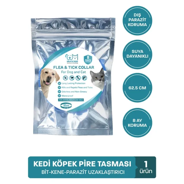 muvicado Kedi Köpek Dış Anti Parazit Pire Kene Önleyici Tasma Pire Tasması Kene Önleyici Tasma 62 cm.