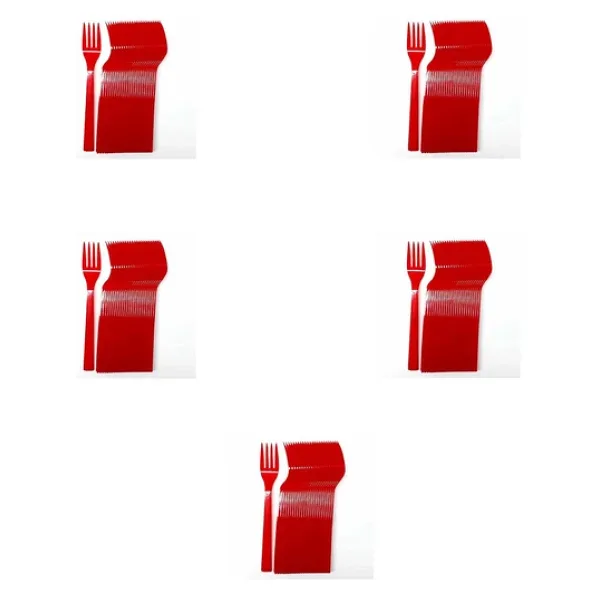 Plastik Kırmızı Renkli Lüx Parti Doğum Günü Çatal - 18 Cm. - 25 Adetlik 5 Paket
