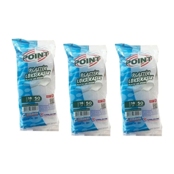 Point Plastik Lüx Şeffaf Kaşık - 18 Cm. - 3.2 Gr. - 50 Adetlik 3 Paket