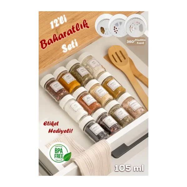 Porsima 1078 Kare Prizma Standlı 12'li Cam Baharat Takımı