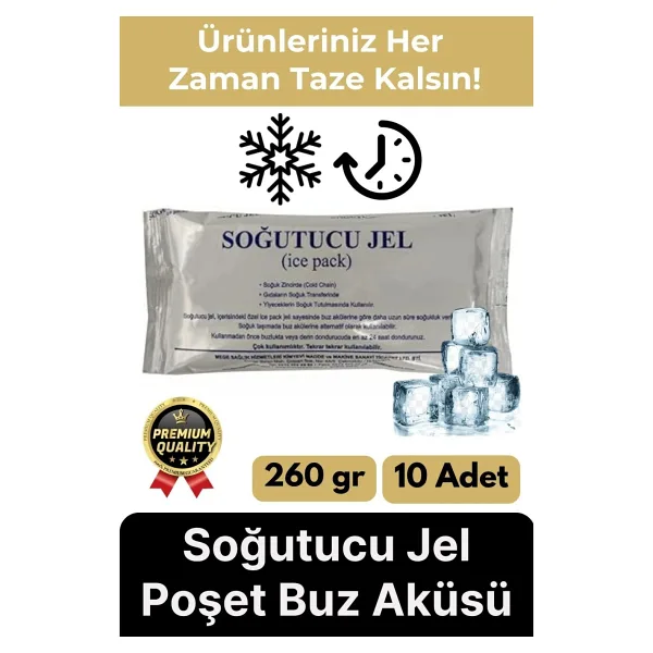 Premium Güvenli Malzeme Dayanıklı Seyahat Yolculuk Yiyecek Soğutucu Jel Poşet Buz Aküsü 260gr 10Adet