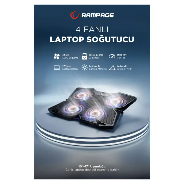 Rampage AD-RC3 4 Led Fanlı USB 2.0 Laptop Soğutucu