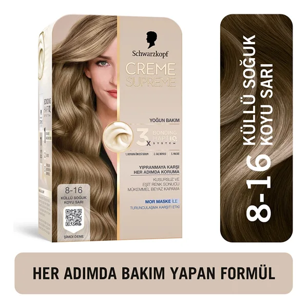 Schwarzkopf Creme Supreme 8.16 Küllü Soğuk Koyu Sarı Saç Boyası