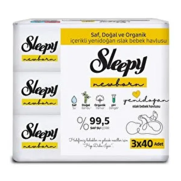 Sleepy Yenidoğan 40 Yaprak 3'lü Paket Islak Mendil