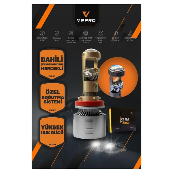 Slim Mercekli H7 LED Far Ampulü 40W 12V Fanlı Vr Pro H7 LED Xenon Beyaz Işık