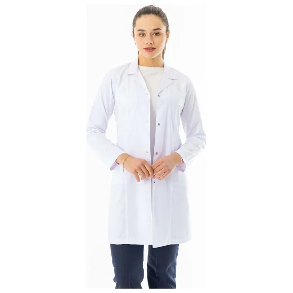 Spor Yaka Uzun Kol Kadın Doktor Önlüğü Alpaka Kumaş Beyaz Rnko101 Beyaz