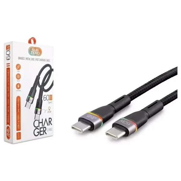 Subzero Cl13 60w Type-C/Type-C Hasır Sarj Kablosu