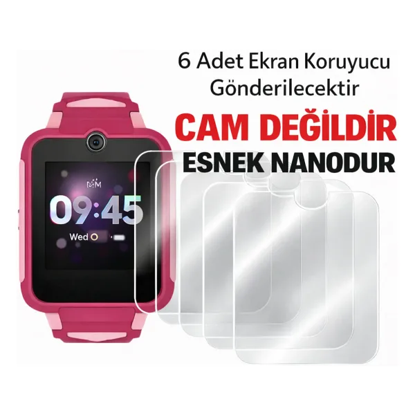 TCL MT42X Uyumlu Akıllı Çocuk Saati Ekran Koruyucu -6 Adet (SAAT DEGİLDİR)