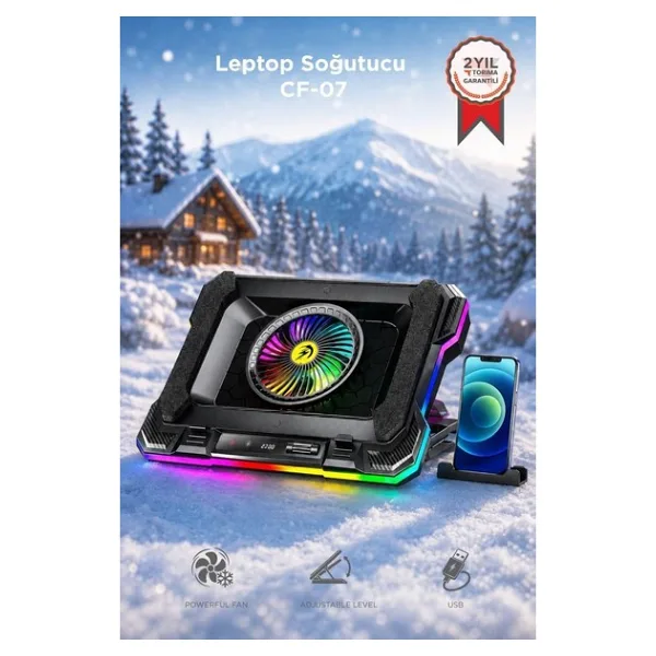 Torima Laptop Soğutucu Ayarlanabilir Rgb Dizüstü Bilgisayar Soğutma Fanı CF07 Siyah