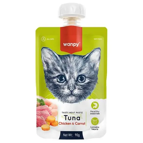 Wanpy Ton Balıklı Tavuklu ve Havuçlu 90 gr Ezme Kedi Ödül Maması