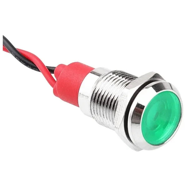 WD10L-P2 10mm 12-24V Kablolu Metal Sinyal Lambası - Yeşil