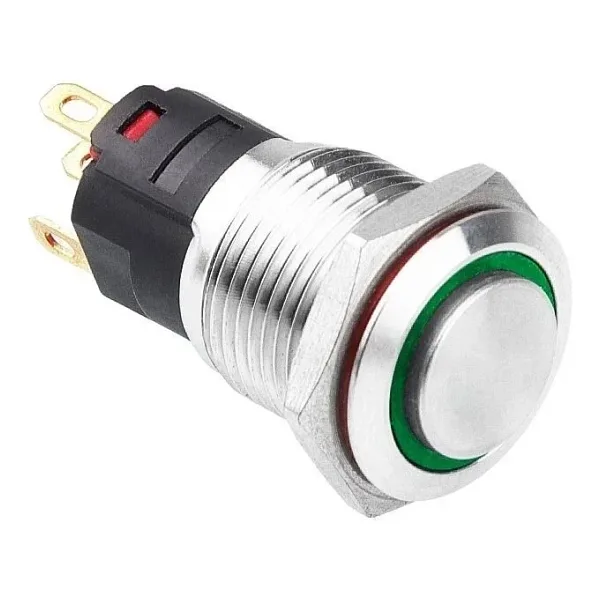 WD16A-G1Z-E 16mm Çıkık Anahtarlı Işıklı Metal Buton - Yeşil