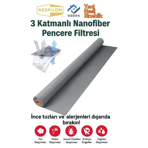 Yeni Nesil Sineklik Pencere Toz Polen Koku Filtresi Rulo Sineklik Respilon Odera Window Air Filter - 70 x 140 cm