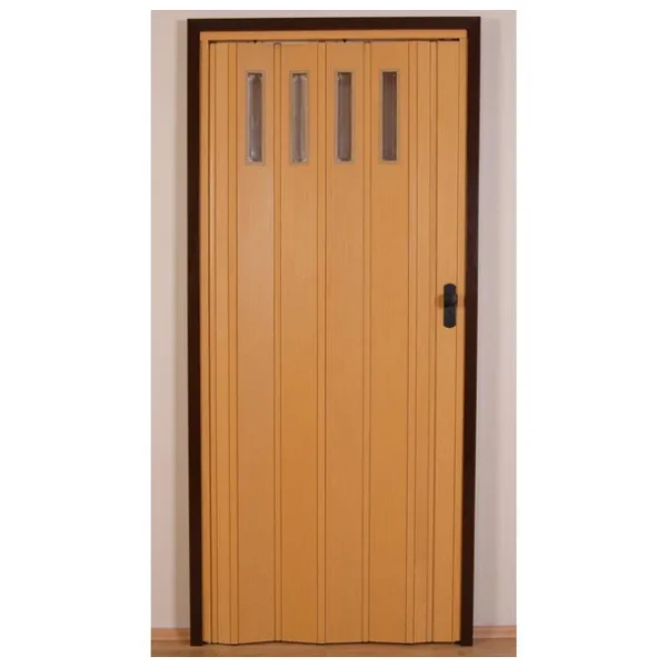 1 Sıra Camlı Akordeon Kapı, Meşe Ahşap Desenli, 72x215cm
