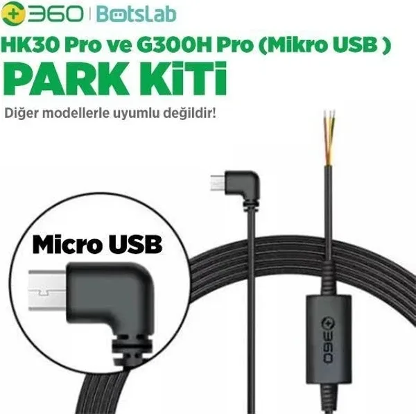 360+ Botslab G300h Pro/hk30 Pro Araç İçi Kamera 24 Saat Park Modu Kiti Akü Bağlantı Kablosu (micro Usb)