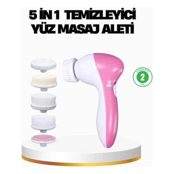 5'i 1 Arada Yüz Temizleme Cihazı - Masaj, Fırça, Peeling ve Krem Uygulama Aparatlı