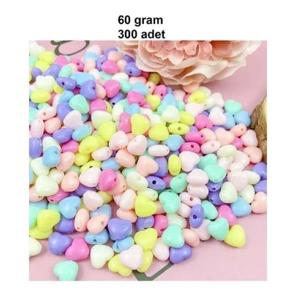 60 gr (300 adet) Şeker Rengi Akrilik Kalp Boncuklar Renkli Karışık Plastik Pastel Boncuklar Ara Boncuk Kalp Şekilli Kolye Bilezik için