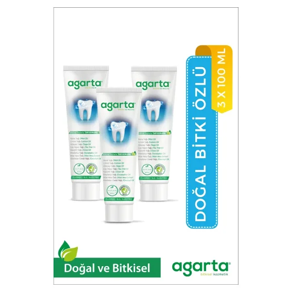Agarta Doğal Bitki Özlü Tam Koruma Beyazlatıcı 100 ml 3 Adet Florürsüz Diş Macunu