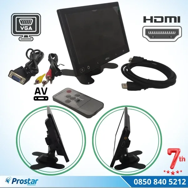 Araç içi Monitör 7" VGA - HDMI - AV Girişli TFT LCD Ekran