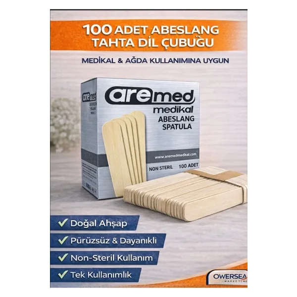 AREMED 12 Kutu Medikal Abeslang Ahşap Dil Çubuğu - Ağda Spatulası 12x100'lü