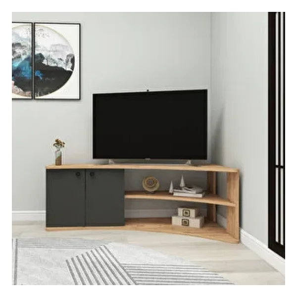 ARNETTİ Termera Raflı 2 Kapaklı Köşe Tv Sehpası, Atlantik Çam Antrasit - Termera