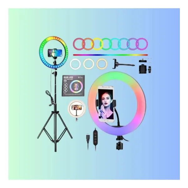 Asfal 10 Inç 26 Cm Rgb Çok Renkli Led Make Up Selfie Işığı 210 Cm Tripot Selfie Çubuğu Tiktok Işığı