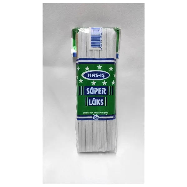 ATMACA TUHAFİYE Has-iş Beyaz Sert Yassı Lastik - 1cm En 10 Metre - Bel Paça Don Lastiği