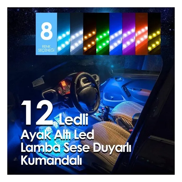 Ayak Altı Led 12 Ledli Lamba Sese Duyarlı Led Müziğe Duyarlı
