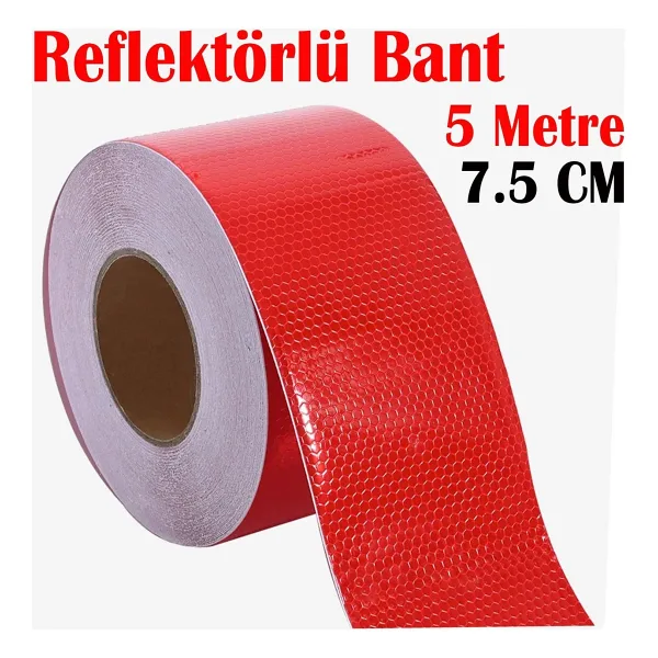 Badem10 Reflektörlü Bant Kırmızı Reflektif Fosforlu Şerit Bant 7.5 cm 5 Metre İkaz Bandı