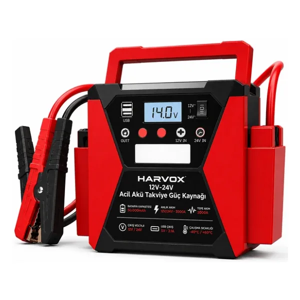 Bagajon Harvox Tır, Kamyon, Minibüs, Otobüs,Araçlar İçin Akü Takviye Cihazı 12/24 Volt Çift Voltajlı 50.000 Mah Powerbank