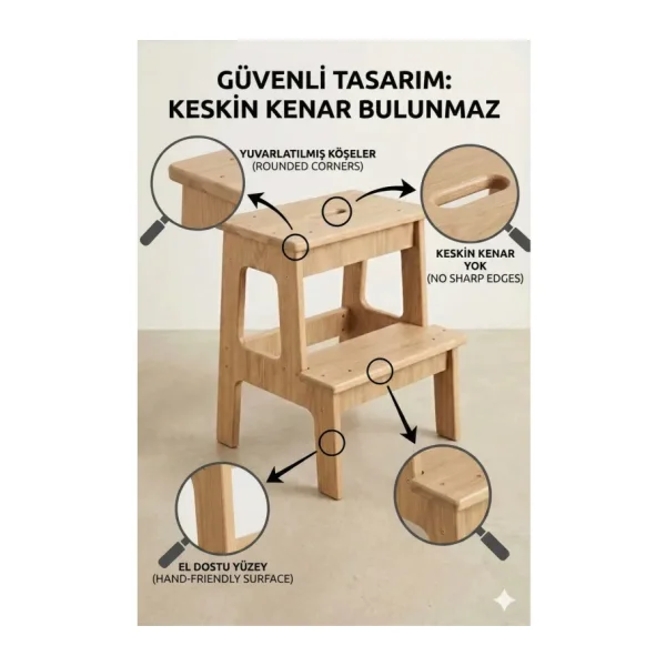 Basamaklı Mutfak Tabure Merdiven - Ahşap