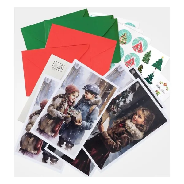 Bimotif Yılbaşına Özel 15 Parça Kartpostal, Zarf Ve Sticker Seti Kış Çocukları