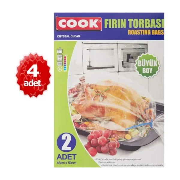 Cook Fırın Torbası - X4 Adet Büyük Boy 45 cm x 50 cm (2 Adet/kutu Içi) - 45 x 50 cm