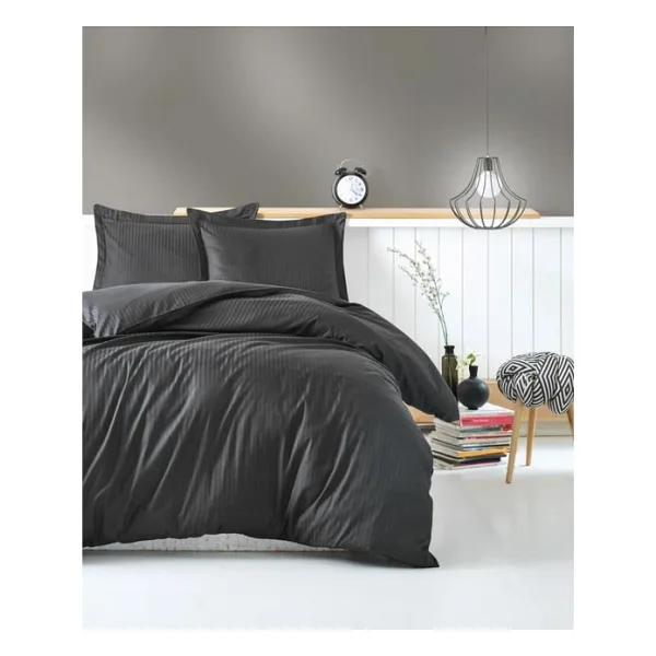Cotton Box Elegant Stripe Çift Kişilik Nevresim Takımı Antrasit