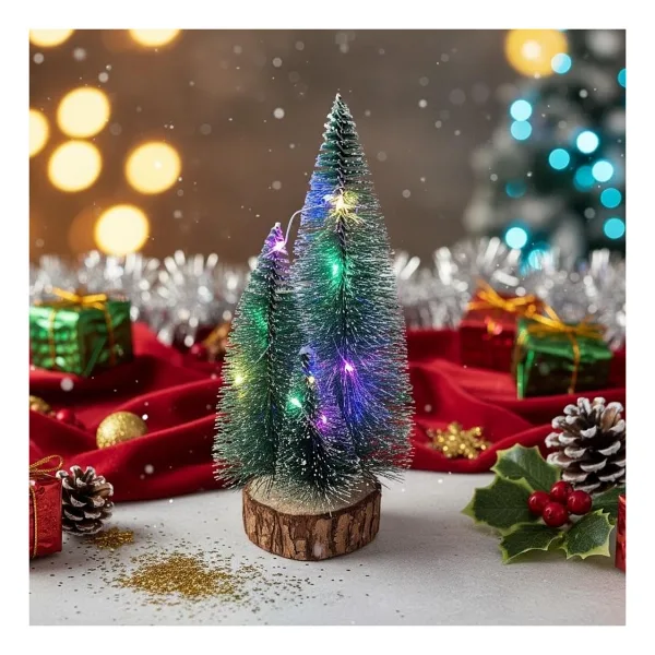 Coverzone 1 Adet RGB Işıklı Mini Yılbaşı Ağacı Masaüstü Aydınlatma Dekoratif Hediyelik Noel Pilli Çam Ağaç Yılbaşı Süsü 20cm (20cm)