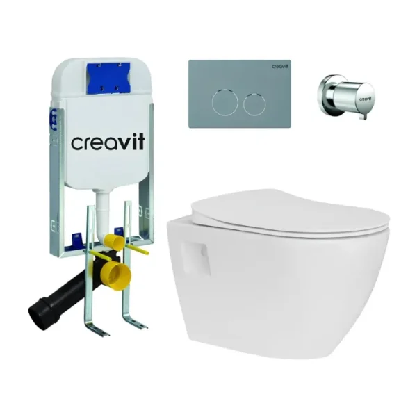 Creavit Terra Asma Klozet Thermoplast Yavaş Kapak TP325, Terra Gömme Rezervuar Set - Beyaz