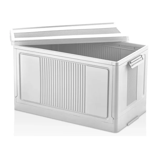 Deconox Dev Boy Katlanır Kilit Kapaklı Kasa 55 Litre Hacimli, Yer Kaplamayan Portatif Saklama Kutusu Ardiye, Balkon, Mutfak, Kiler, Bahçe ve Araç Bagajı İçin Güvenli Organizer (BEYAZ)