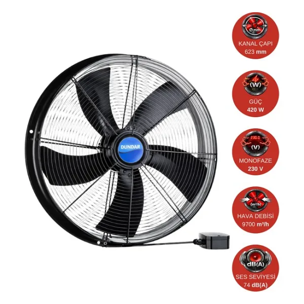 Dündar 60 cm SM 60 S 1400 D/D 220 230 Volt Monofaze Aksiyal Tip Soğutmalı Sanayi Fanı Aspiratör