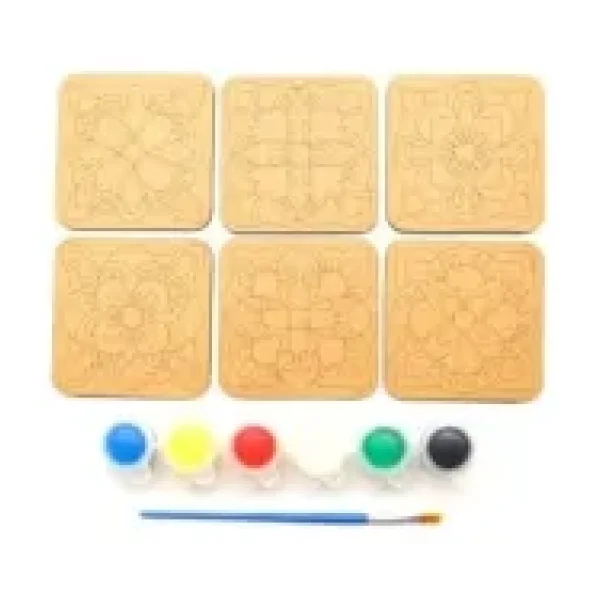 Ebrulisler Ahşap Boyama Mandala Temalı 6'lı Kare Bardak Altlığı Hobi Seti