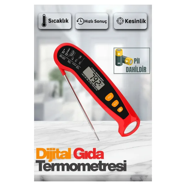 edewatt Paslanmaz Çelik Problu Dijital Mutfak Yemek Termometresi Sıcaklık Ölçer Hızlı Ölçüm PİL DAHİLDİR
