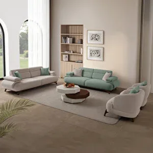 Eymense Bonjo Sırt Mekanizmalı Ceviz Kasalı Koltuk Takımı 3+3+1+1 Su Yeşili Çok Renkli